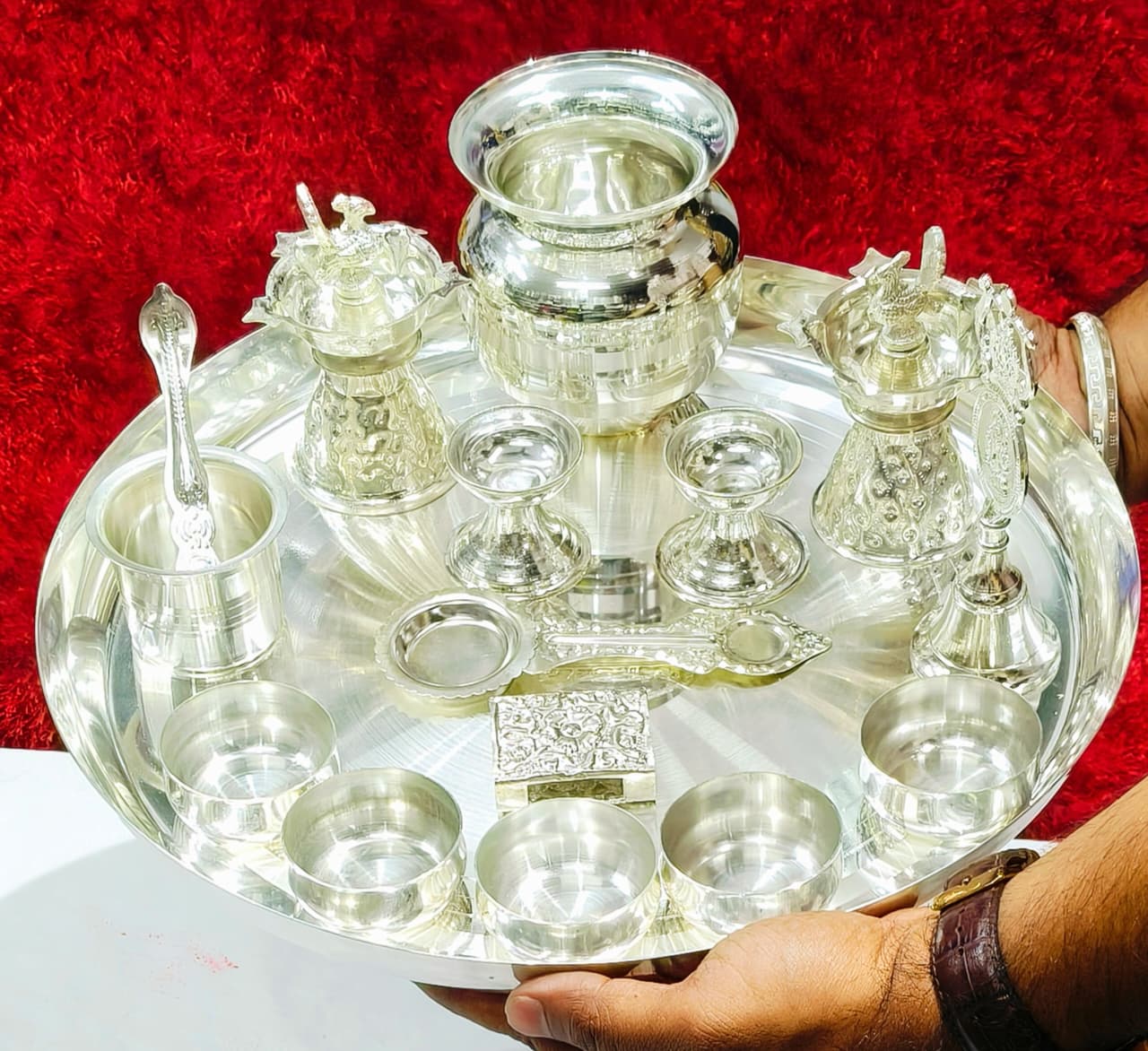 German silver BIG SIZE PUJA SET for  MAA LAXMI puja for diwali/ housewarming